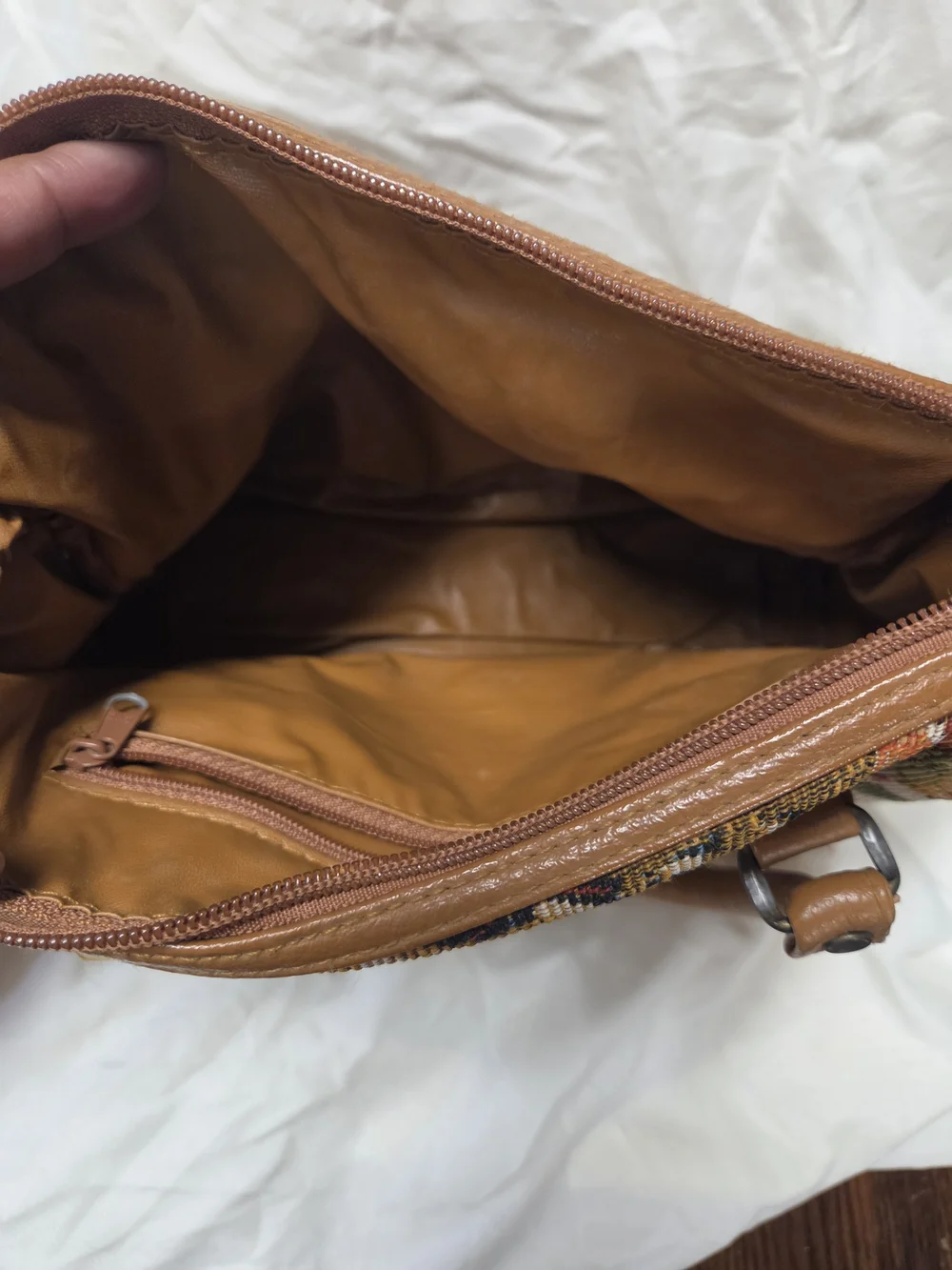 Tapestry Floral Satchel Handbag with Brown Leather Handles